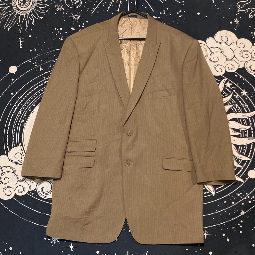 Stacy Adams Blazer Coat Men's 54 Brown Polyester Striped Preppy Business Office